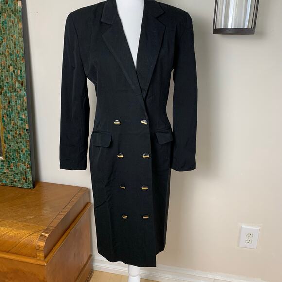 Vintage Llyod Williams Sz 8 Double Breasted Blazer Dress Coat  Black Minimalist - Picture 2 of 8
